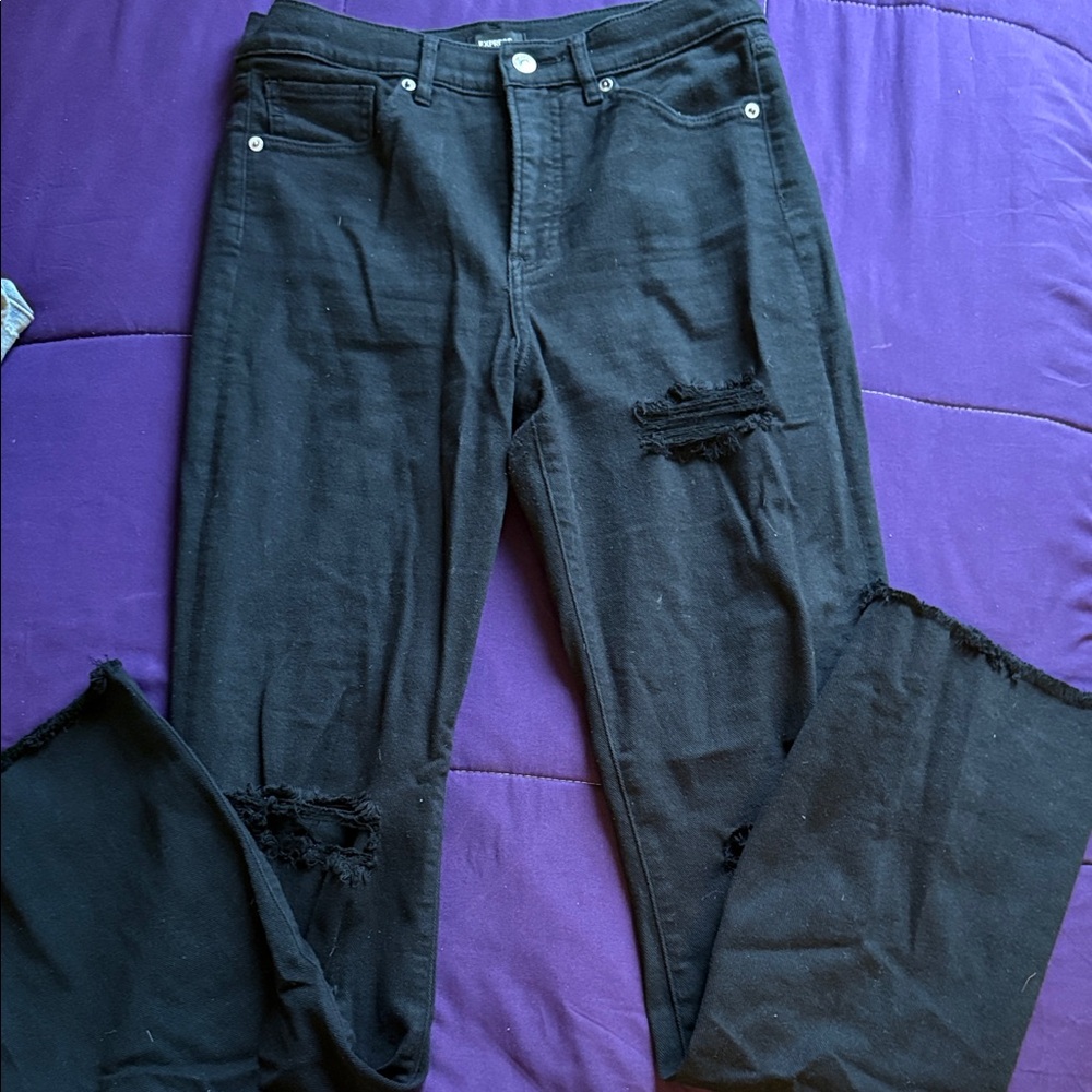 Express Black Distressed Straight Leg Jeans